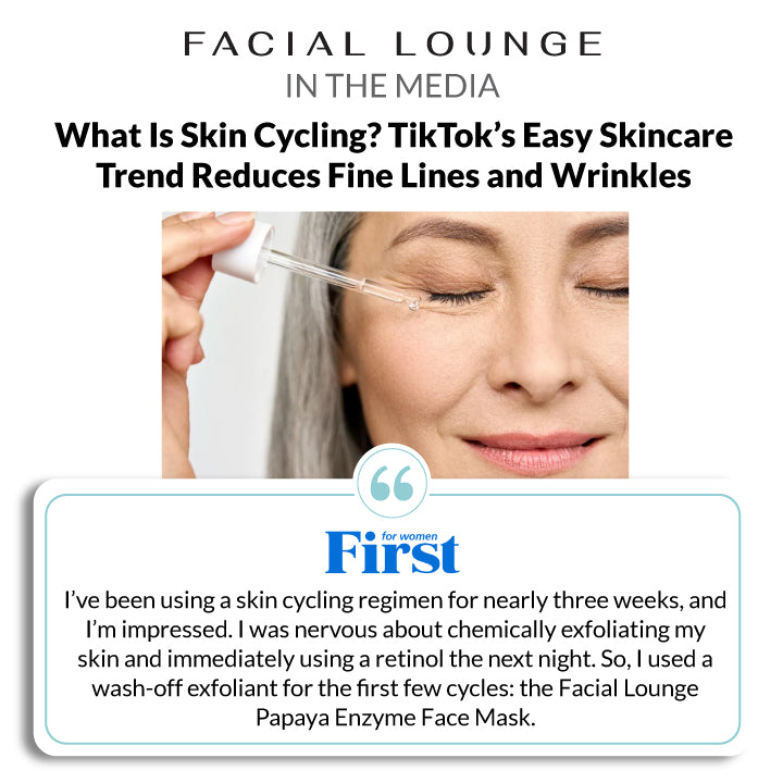 Featured in For Women First: What is Skin Cycling? TikTok's Easy Skincare Trend Reduces Fine Lines and Wrinkles